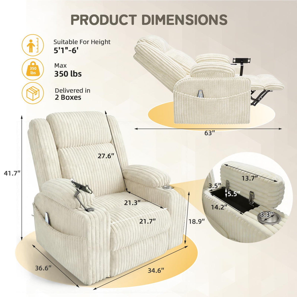 Oversized Swivel Rocker Recliner with Massage and Heat S5633