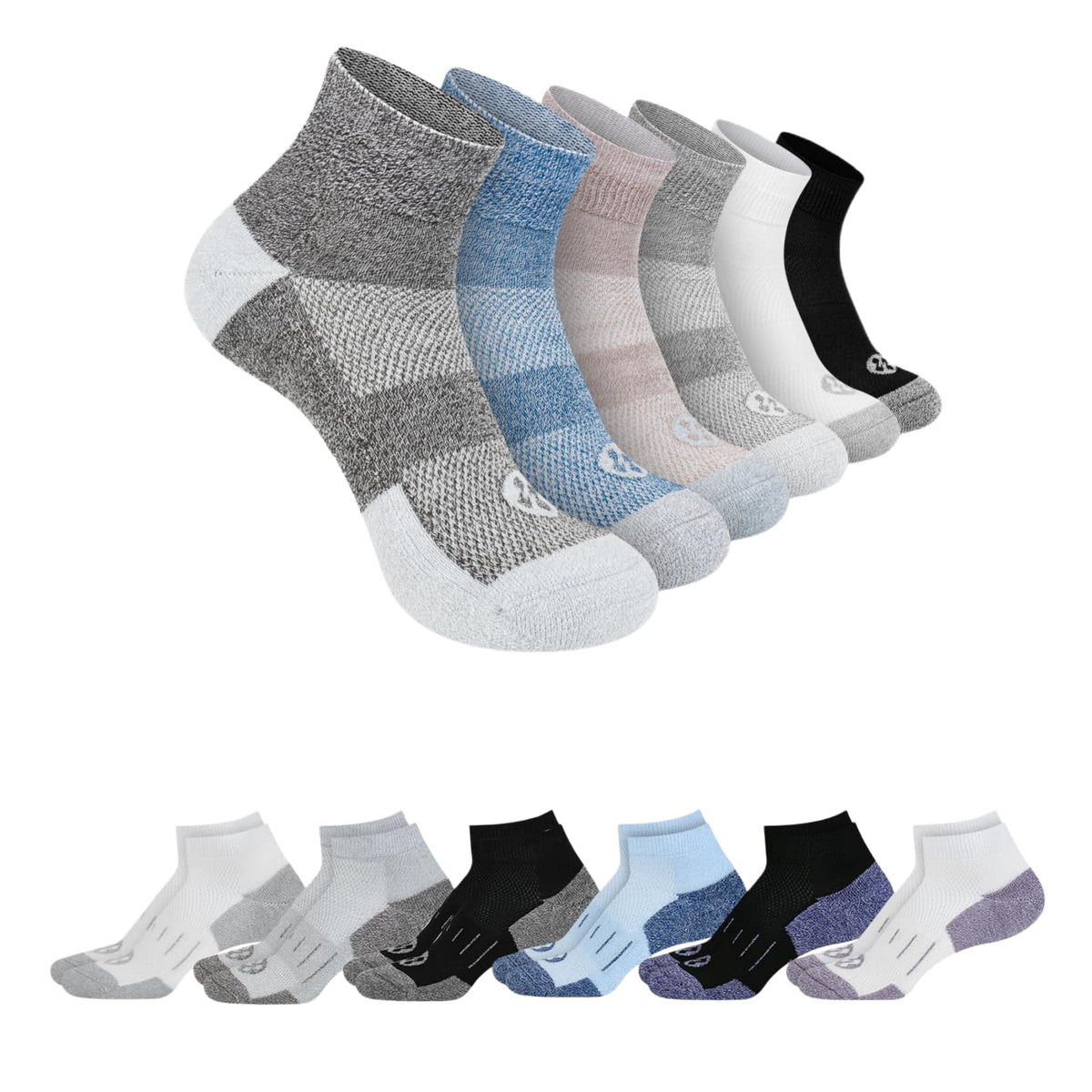 6 Pairs Ankle & 6 Pairs Low Cut Diabetic Socks Size 9-12/10-13/13-15 Y7440