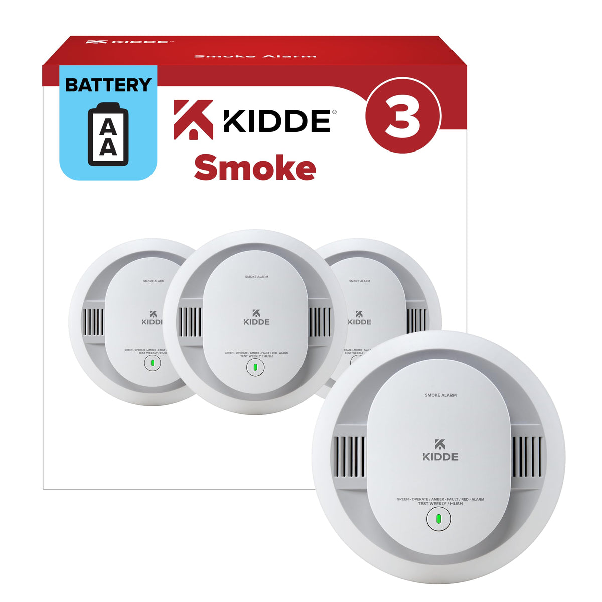 Smoke Detector, AA Battery-Powered, 3 Pack R31703