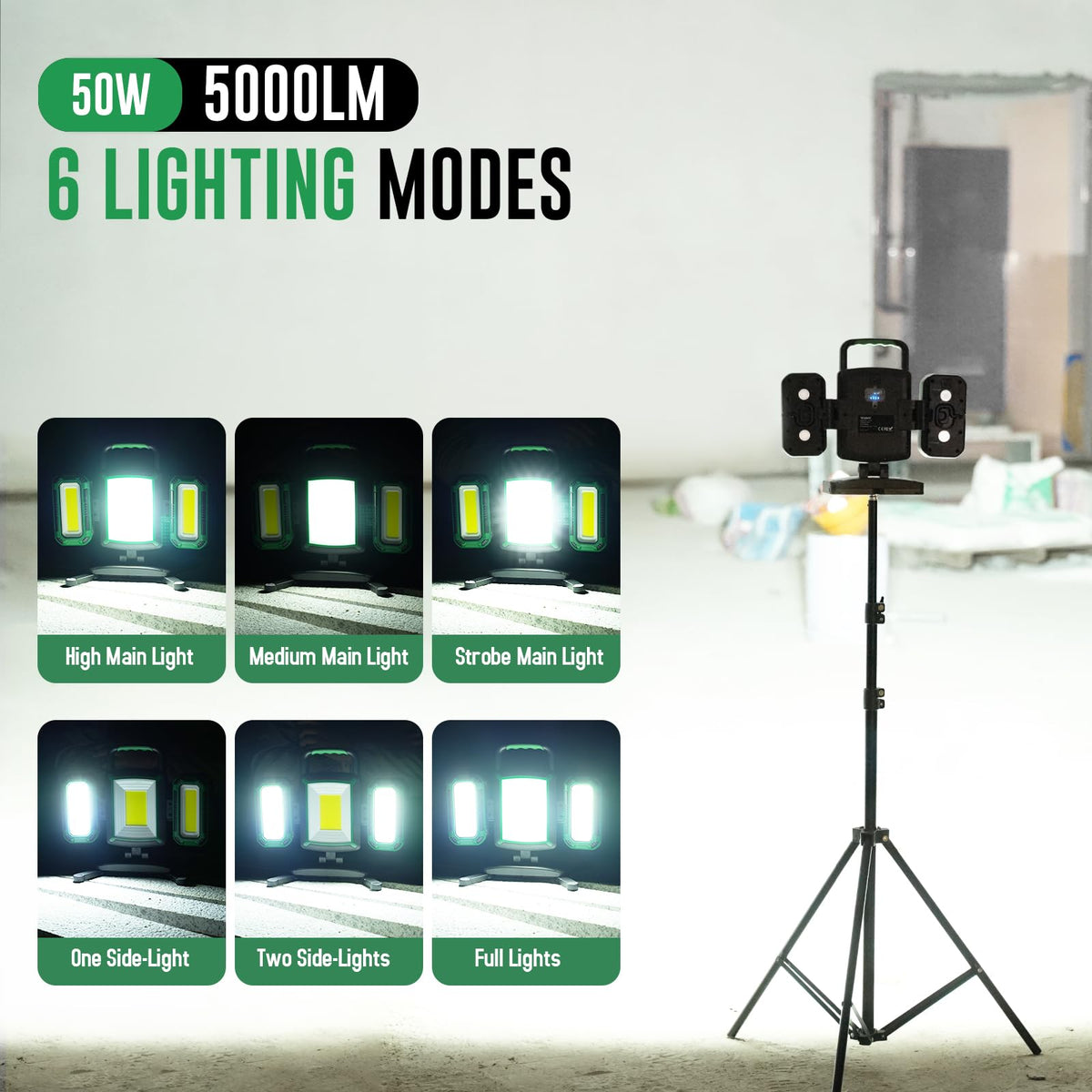 50W 5000LM Rechargeable Magnetic LED Work Light L1395