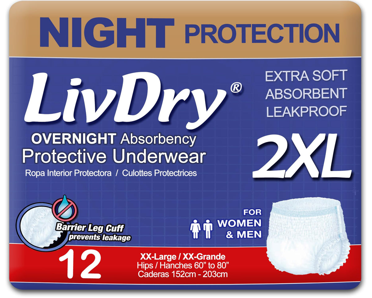 2XL Overnight Adult Diapers, 60”-80" Waist, 12 Pack K47110