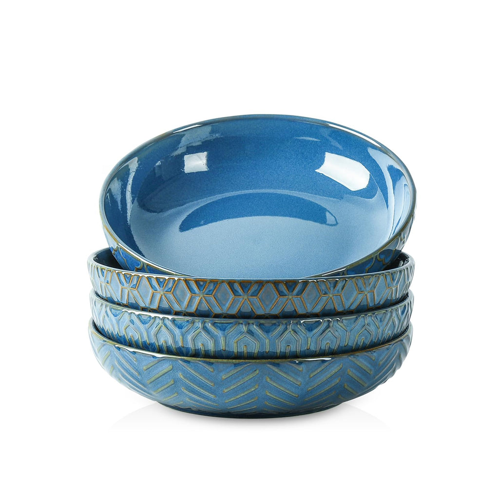 Blue 30oz Embossed Pasta Bowls Set of 4 C23945