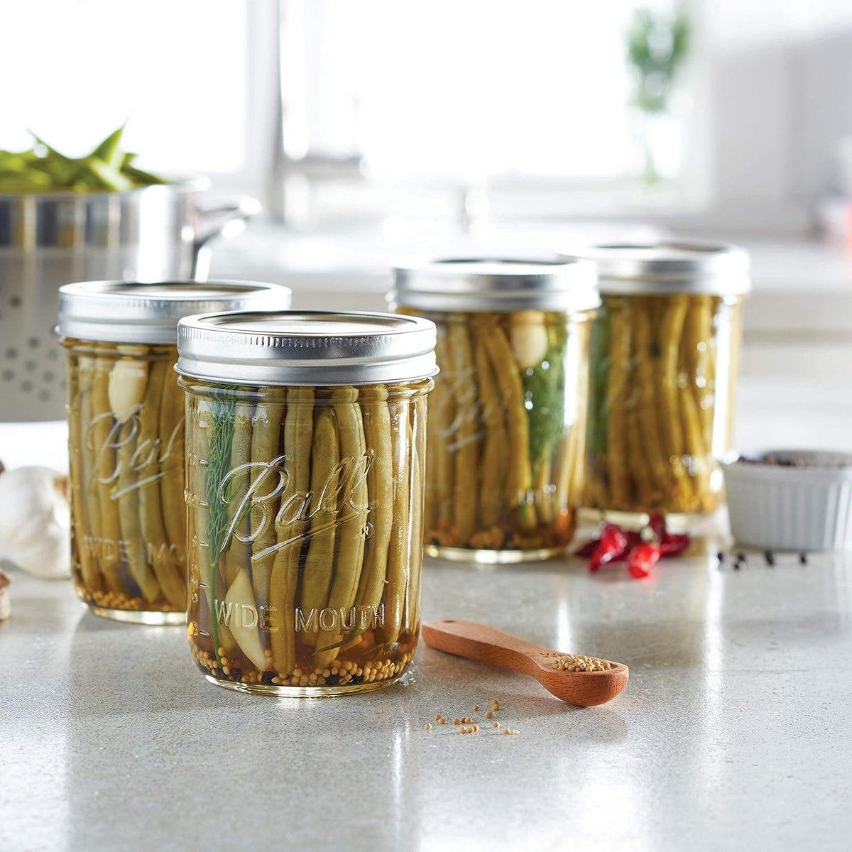 Wide Mouth Glass Mason Jars with Lids and Bands, 12 Pint Size 16 Ounce T65396