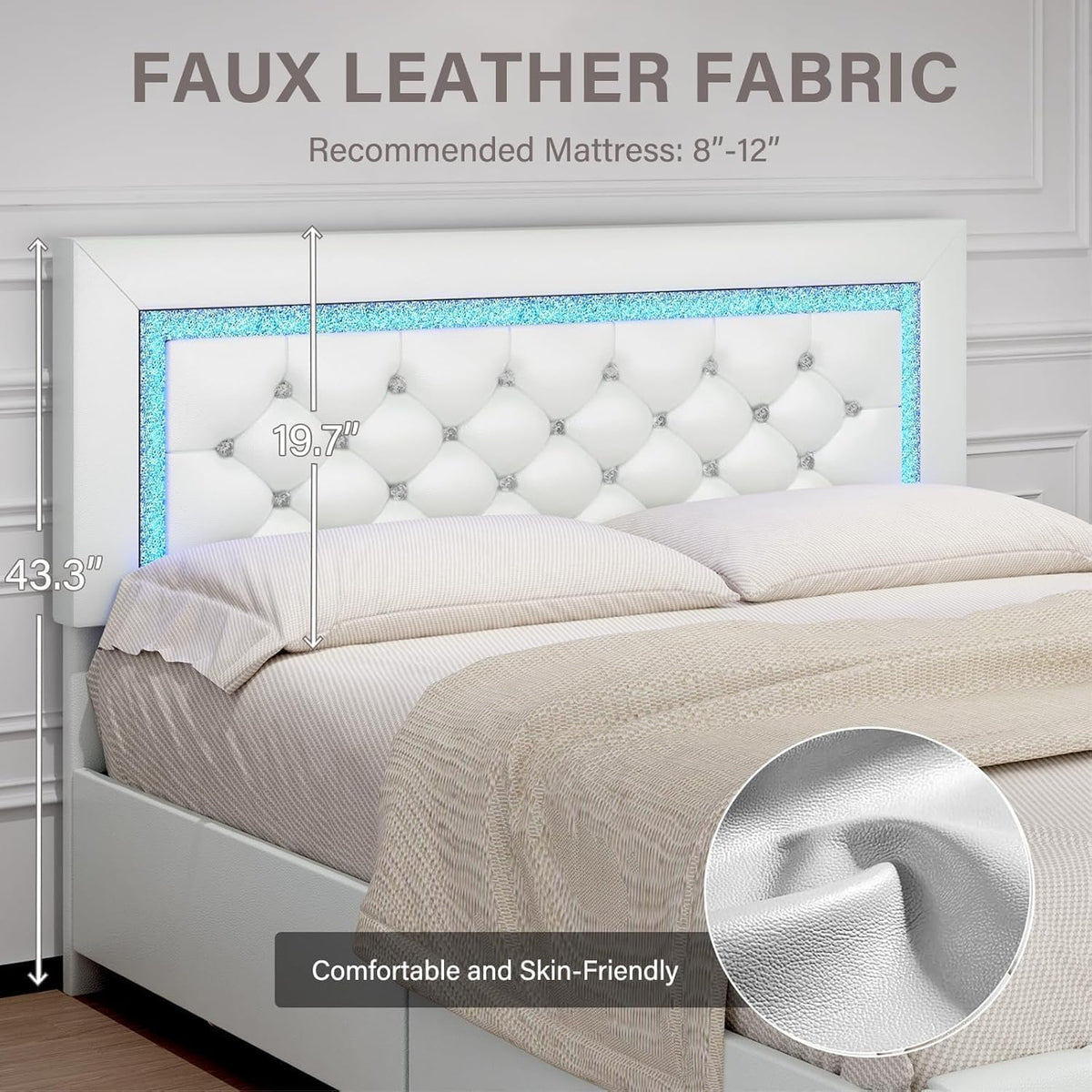 White Twin Bed Frame with Storage Drawers and LED Lights Q62733