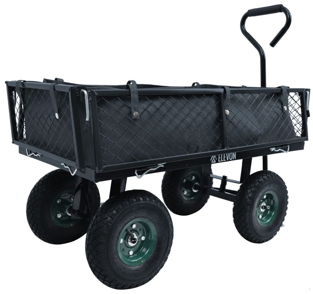 Heavy Duty Garden Cart, 400 Lb Capacity, Mesh Steel Folding Utility Wagon, Black H332