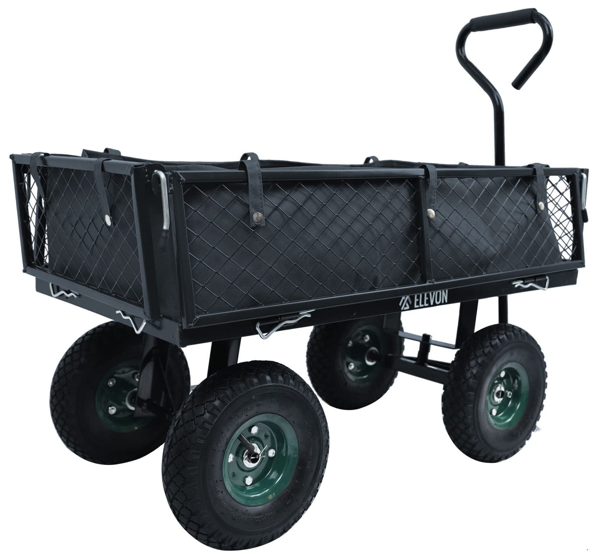 Heavy Duty Garden Cart, 400 Lb Capacity, Mesh Steel Folding Utility Wagon, Black H332