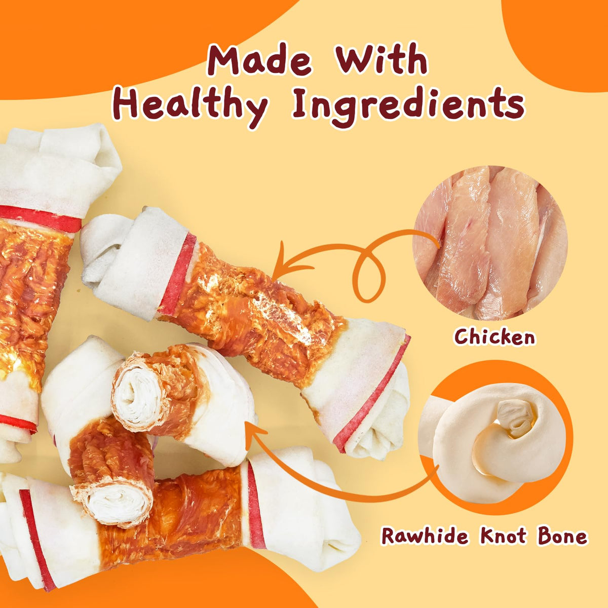6.5" Chicken Wrapped Rawhide Knotted Bones, 2 lb (3 Packs) X596682