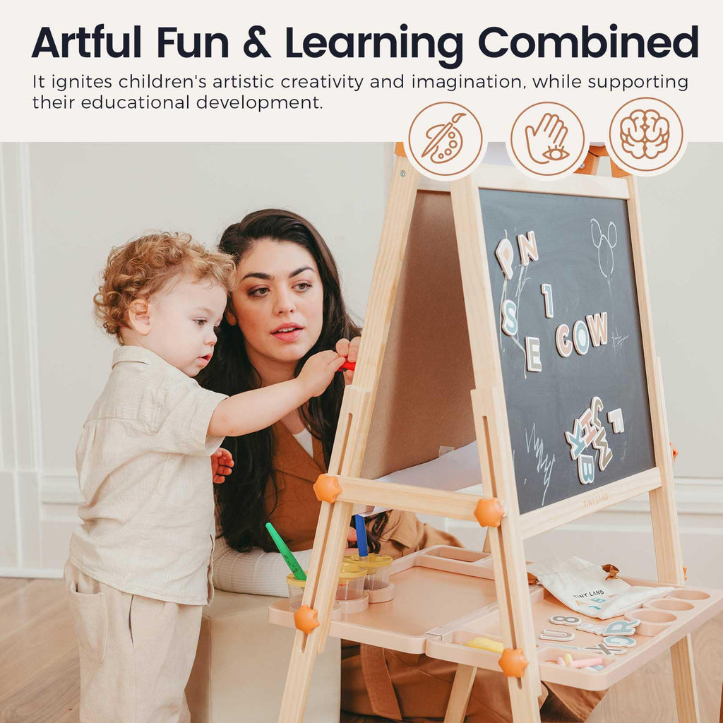 Foldable Wooden Art Easel with Chalkboard & Whiteboard R911926