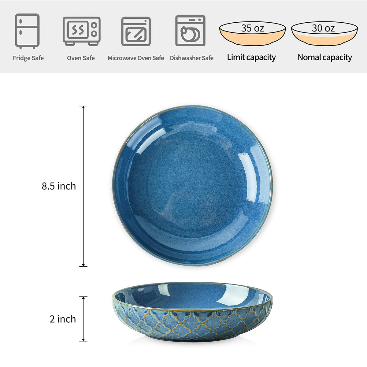 Blue 30oz Embossed Pasta Bowls Set of 4 C23945