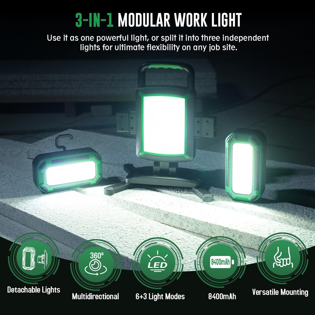 50W 5000LM Rechargeable Magnetic LED Work Light L1395
