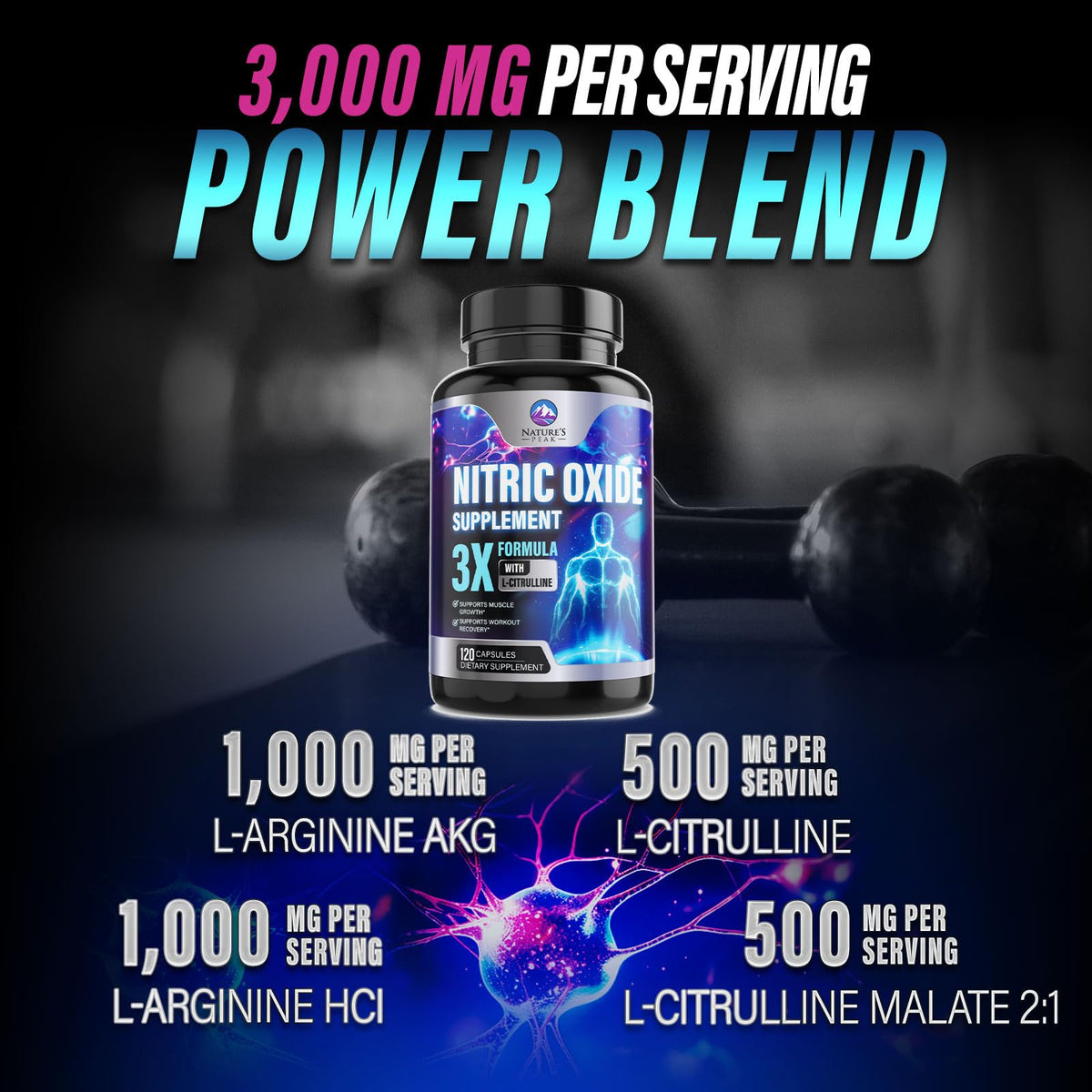 120 Capsules L-Arginine Citrulline Beta Alanine Nitric Oxide Booster U583511