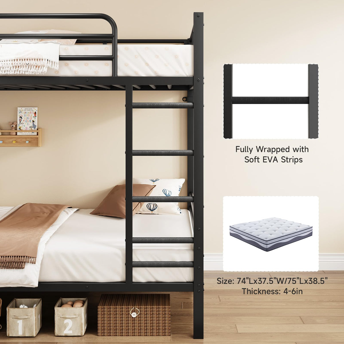 Twin Over Twin Metal Bunk Bed with Desk & Outlet L63598