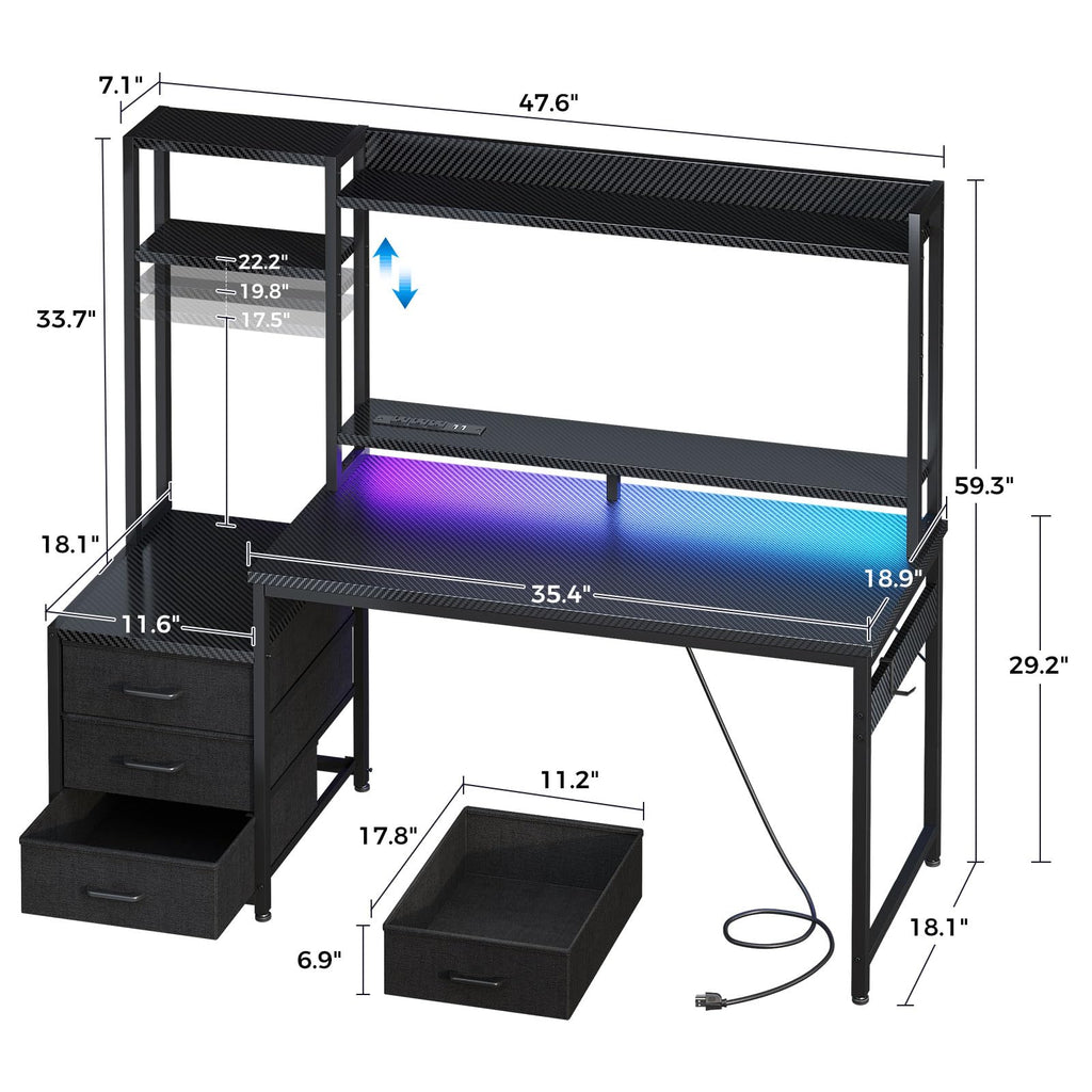 48 Inch Gaming Desk with Shelves and Drawers C28253