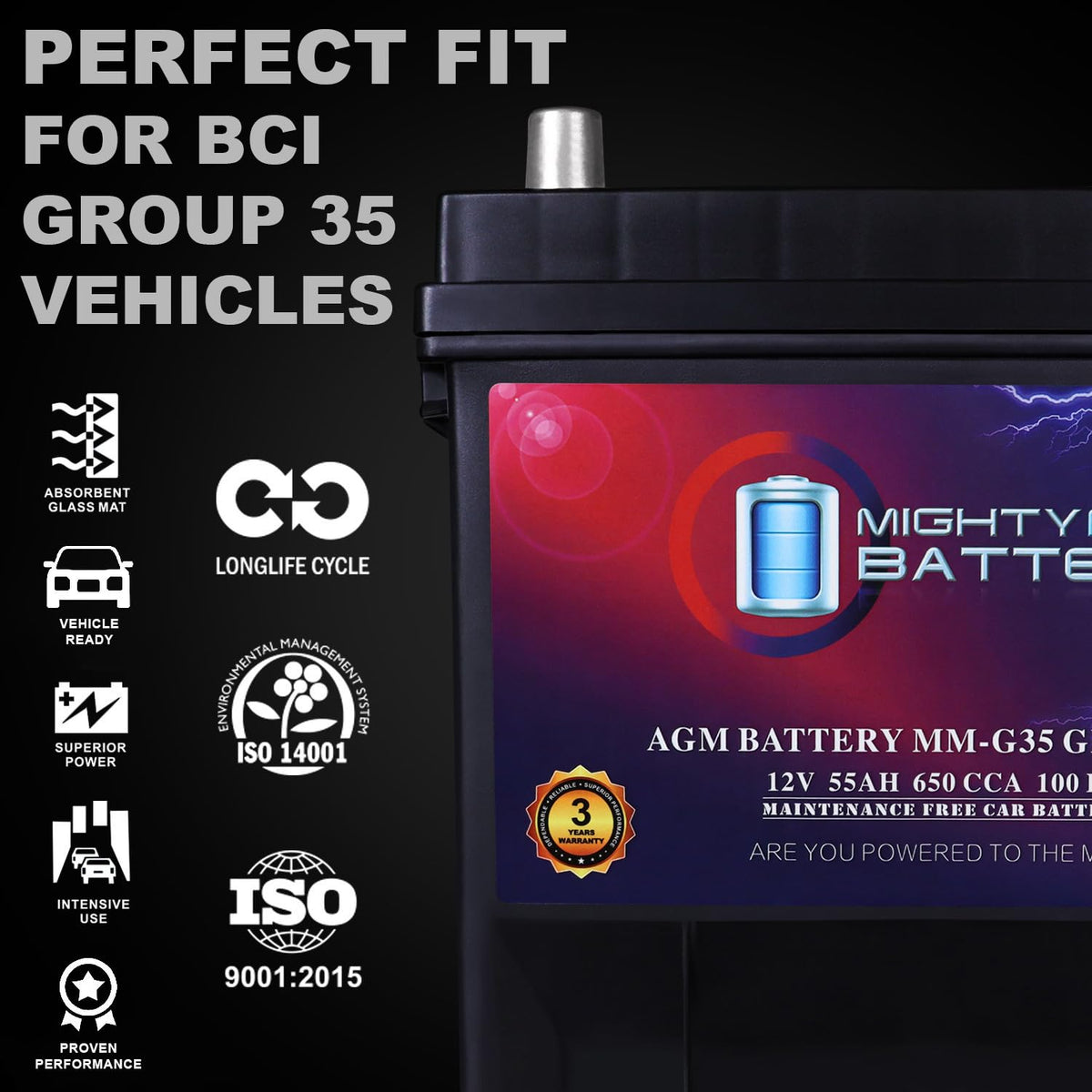 12V 55Ah AGM Replacement Battery O848
