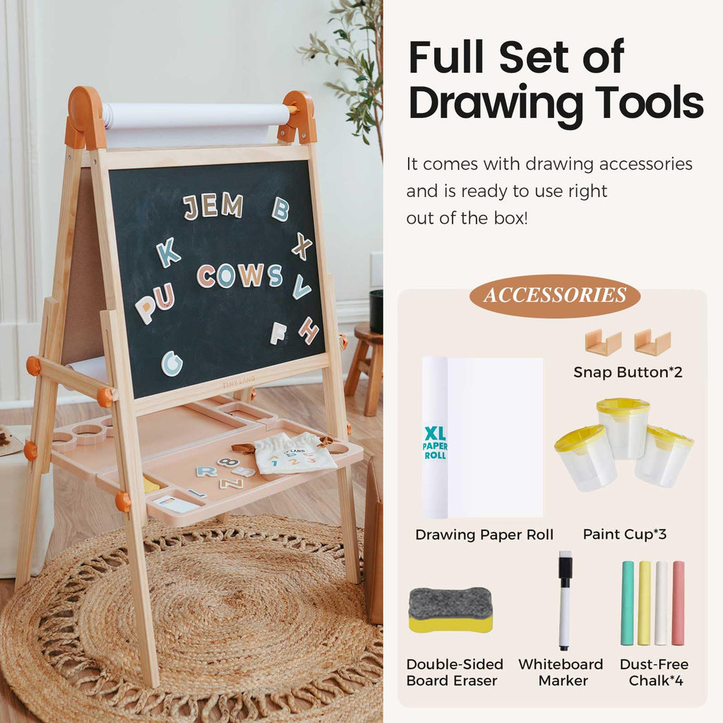 Foldable Wooden Art Easel with Chalkboard & Whiteboard R911926