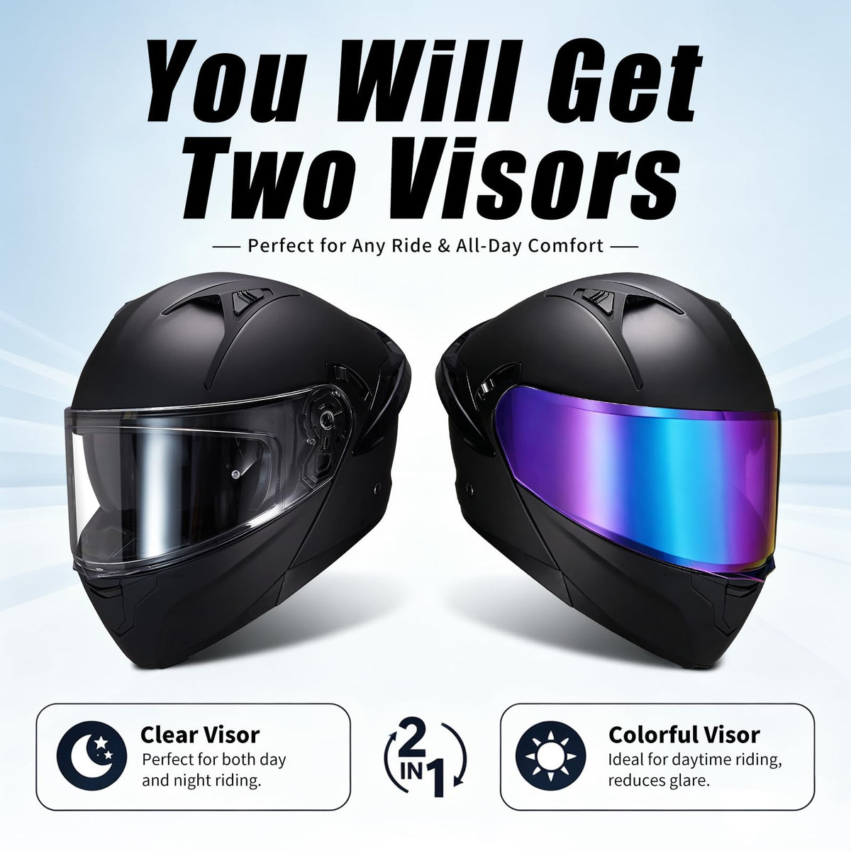 Modular Motorcycle Helmet Dual Visor Flip Up Full Face Matte Black XXL H1725