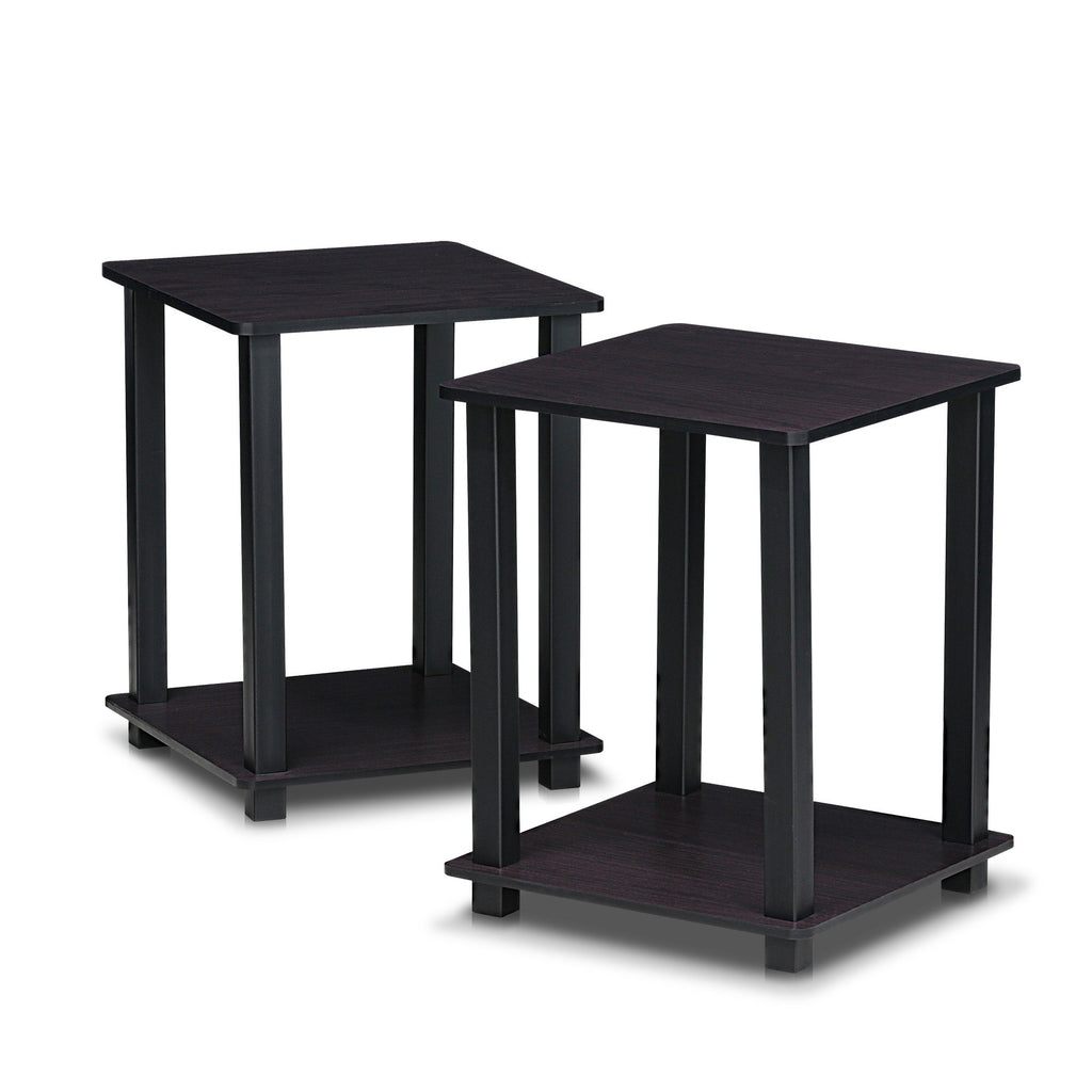 Set of 2 2-Tier Square Dark Walnut Bedside Table M691