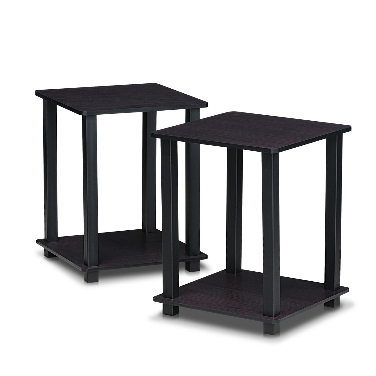 Set of 2 2-Tier Square Dark Walnut Bedside Table M691