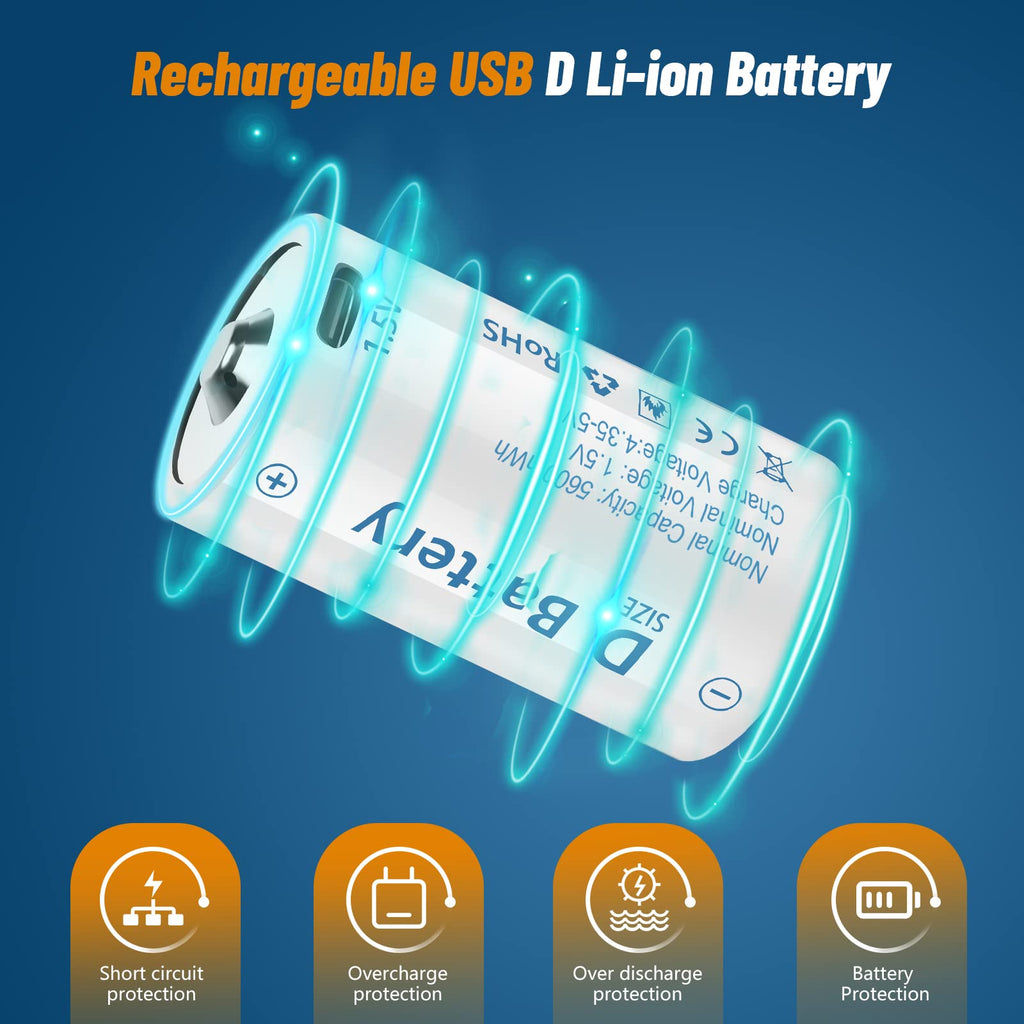 Rechargeable Lithium D Batteries 4 Pack D4326