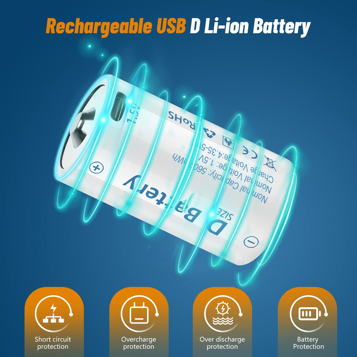 Rechargeable Lithium D Batteries 4 Pack D4326