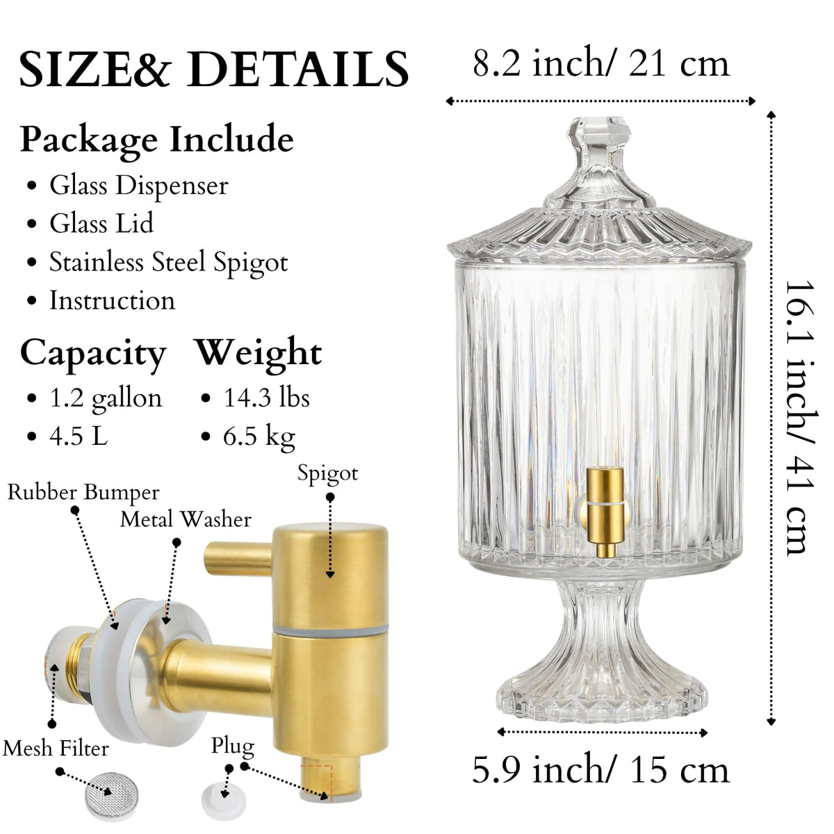 1.2 Gallon Clear Glass Drink Dispenser with Spigot E669