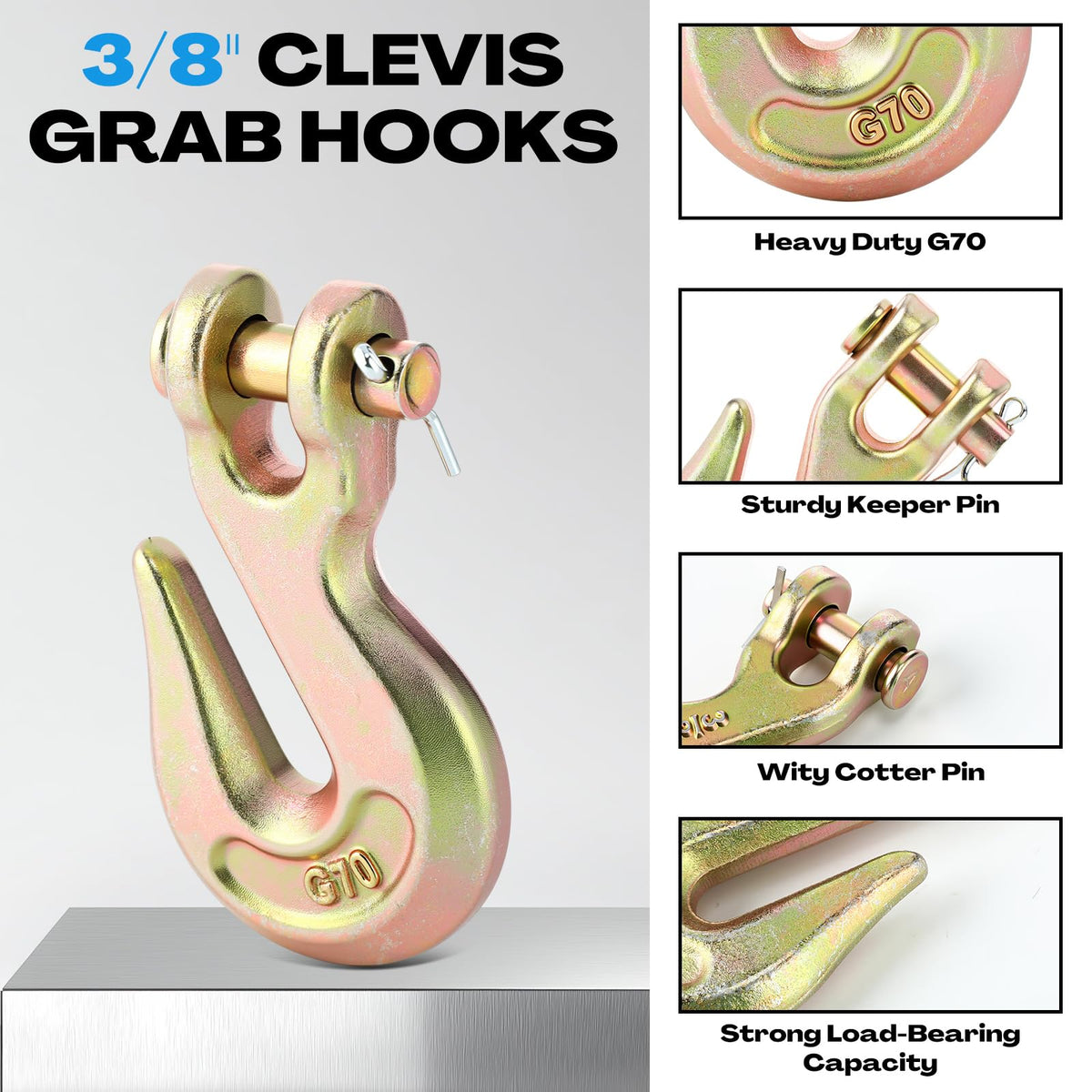 15 Pack 3/8 Inch Grade 70 Forged Steel Clevis Grab Hooks I845901