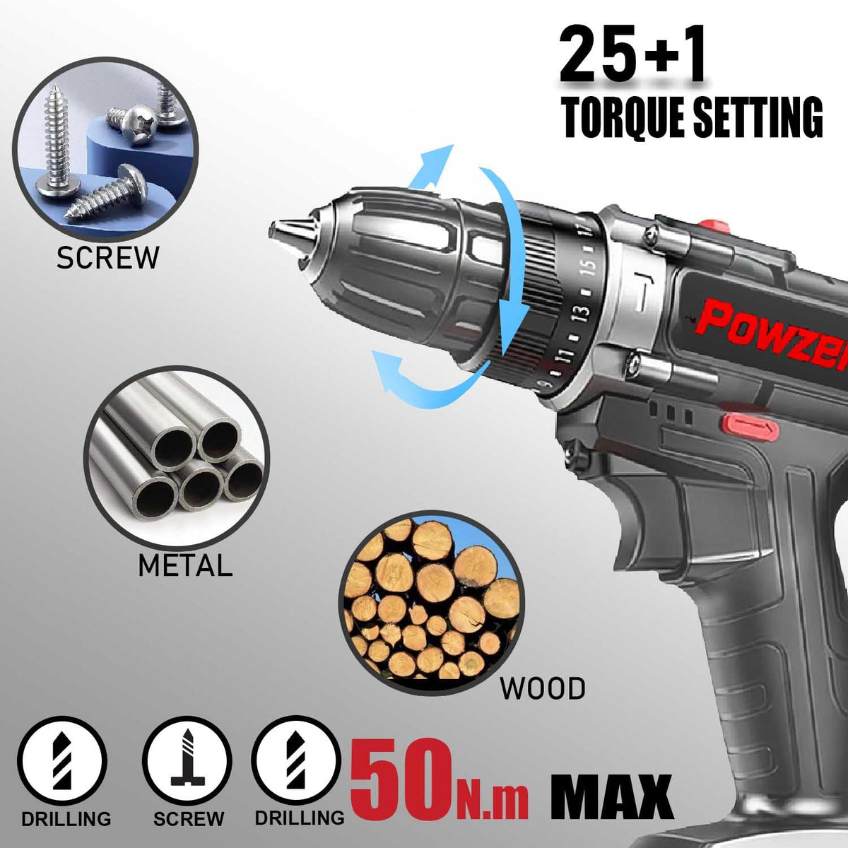21V Brushless Cordless Power Drill with 2 Battery and Charger T682534