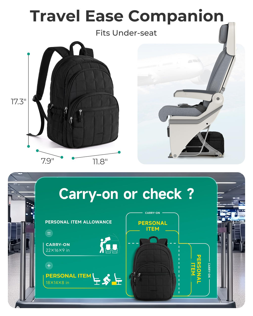 Black 15.6" Laptop Travel Backpack C418