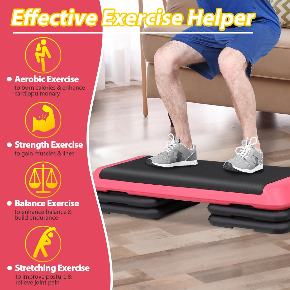 43" Adjustable Exercise Aerobic Step Platform with 4 Removable Risers F67080