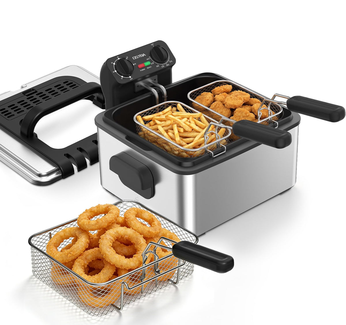 Electric Deep Fryer with 3 Baskets, 4.75QT Stainless Steel M8246
