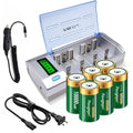 10000mAh Rechargeable D Batteries 6 Counts and Universal Battery Charger T634276