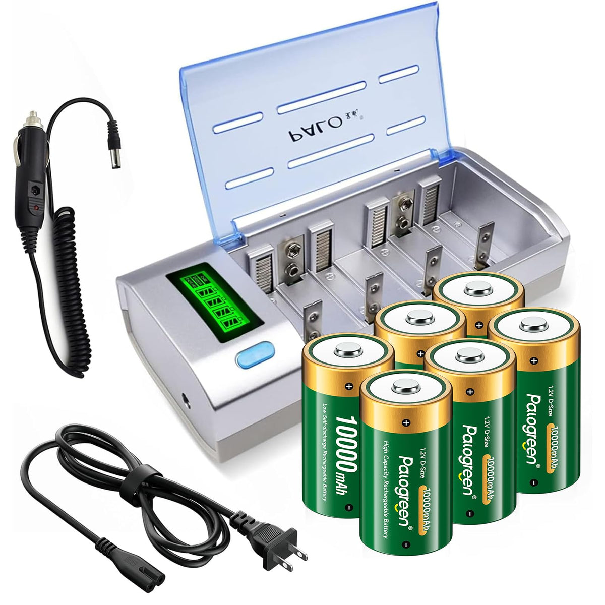 10000mAh Rechargeable D Batteries 6 Counts and Universal Battery Charger T634276