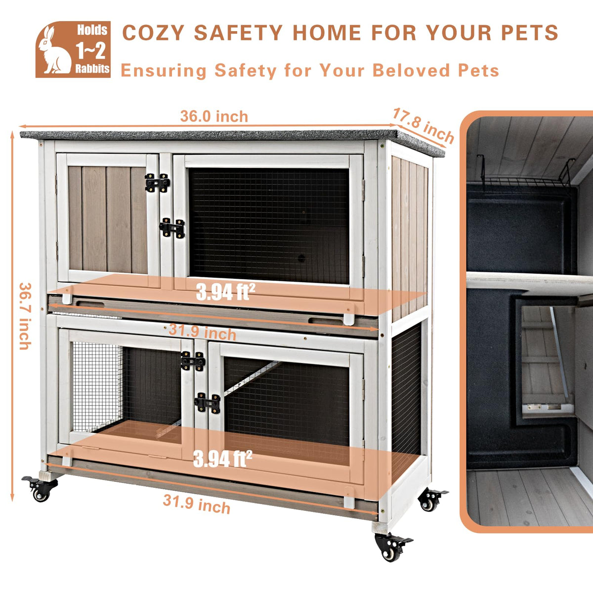 36" L 2-Story Rabbit Hutch on 4 Wheels Q994