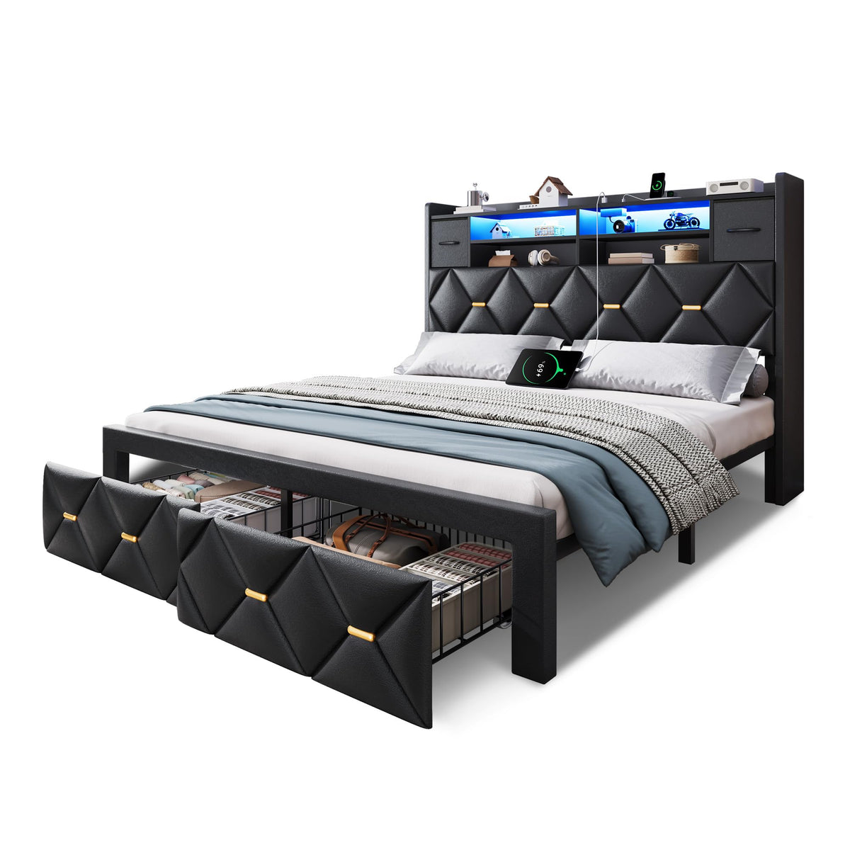 Full Size Bed Frame with 2 Storage Drawers W582969