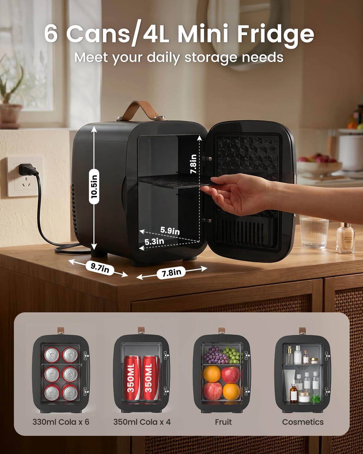 Portable Mini Fridge 4L 6 Can Black X281
