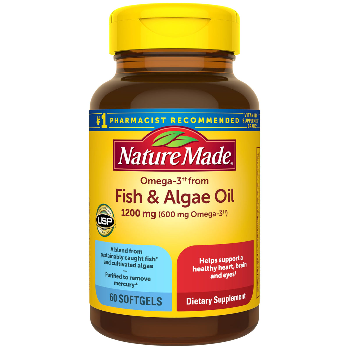 Omega 3 Fish Oil and Algae Oil Supplements 1200mg 60 Softgels K63017