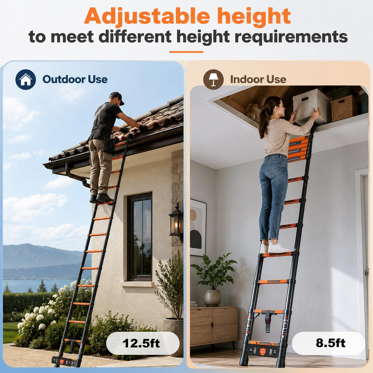 12.5 FT Aluminum Telescopic Ladder 330lbs U743995