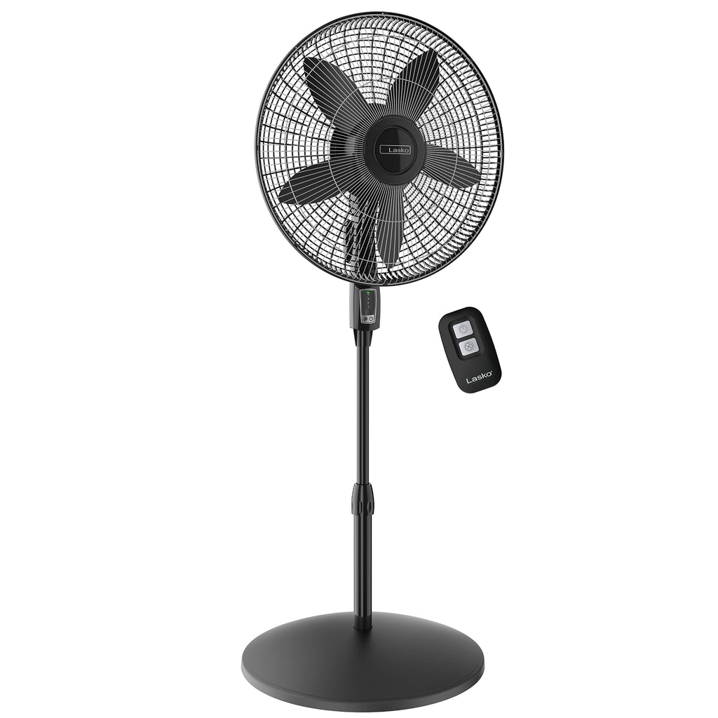 Oscillating Pedestal Fan, Adjustable Height, Remote Control, 4 Speeds, 18", Black M43395