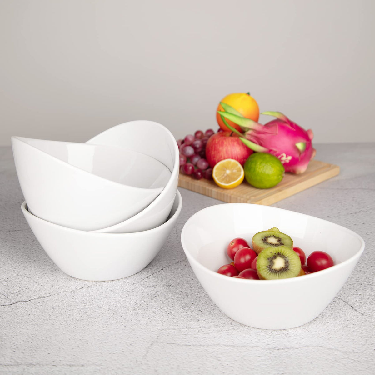 8 in White Ceramic Soup and Salad Bowls Set of 4 C5273