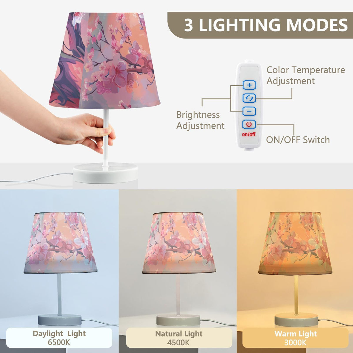 Cherry Blossoms Painting 3-Way Dimmable LED Table Lamp X135703