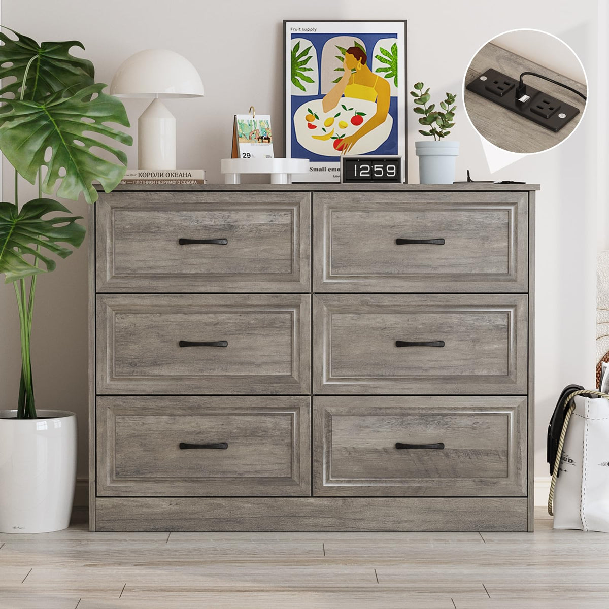 Ash Grey 6 Drawer Wood Dresser H25654