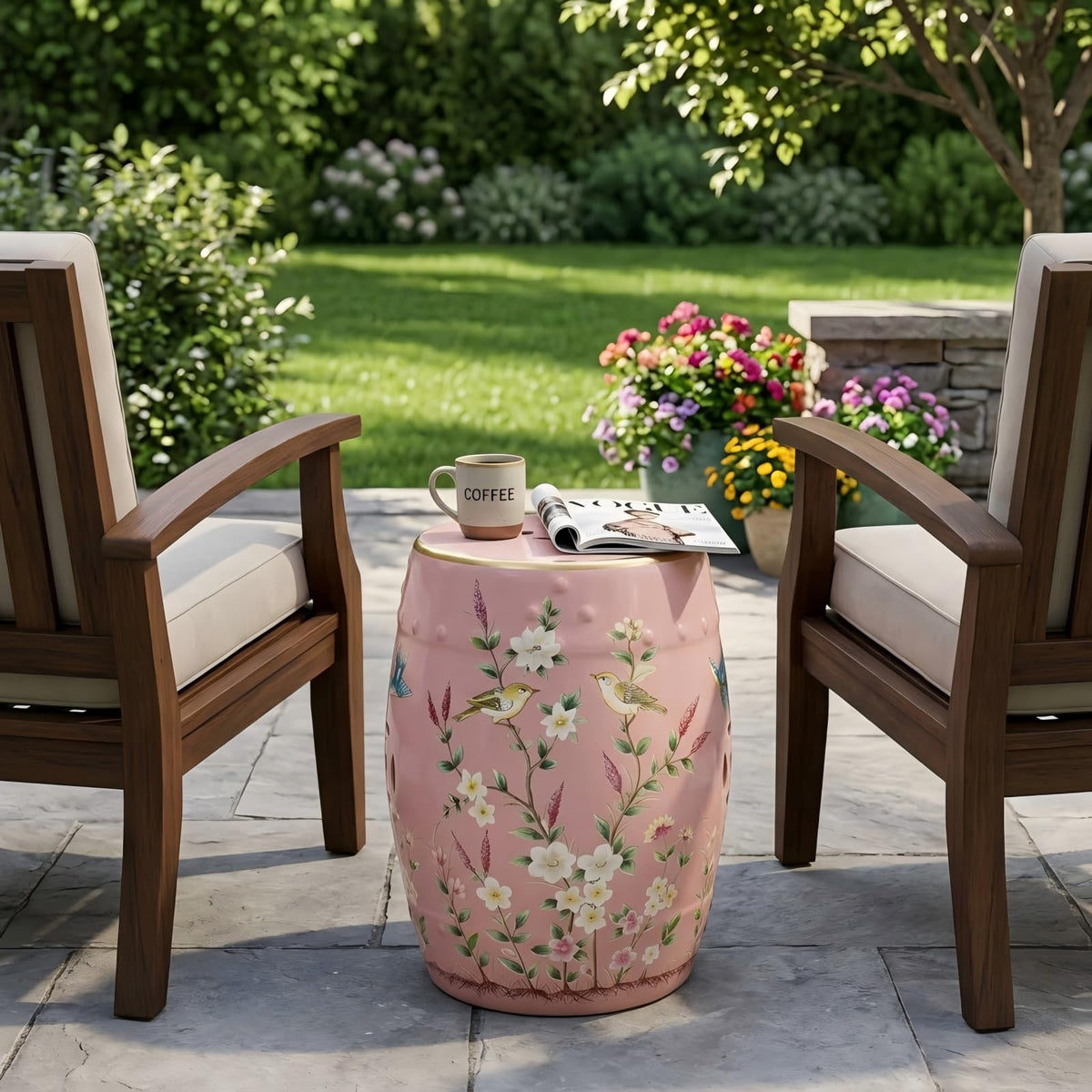 Hand-Painted Ceramic Garden Stool Y585