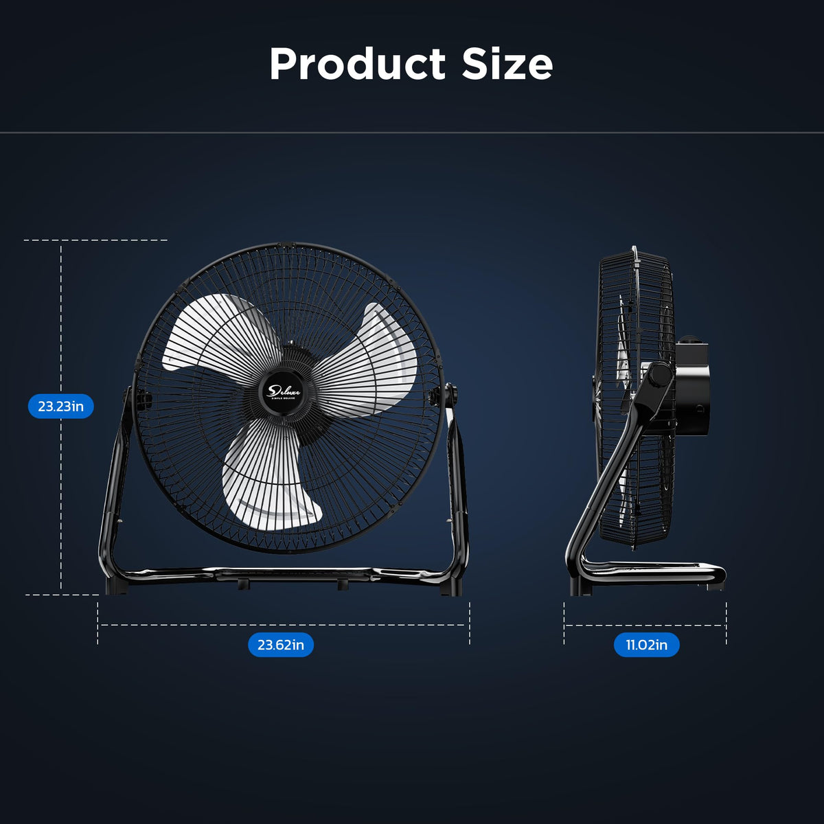 20 Inch 3-Speed High Velocity Metal Industrial Floor Fan, Black P68643