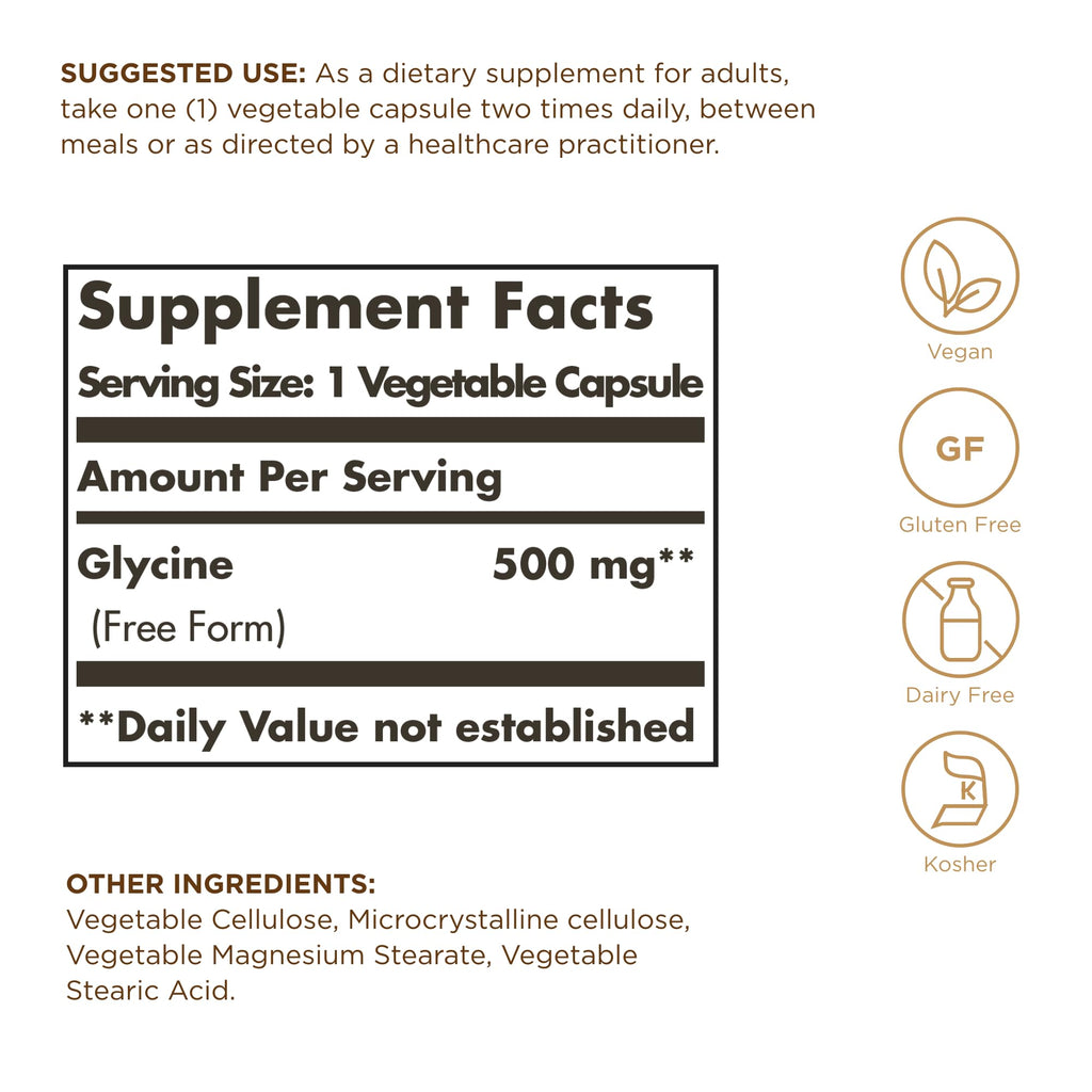 Glycine 500 mg 100 Vegetable Capsules U61255