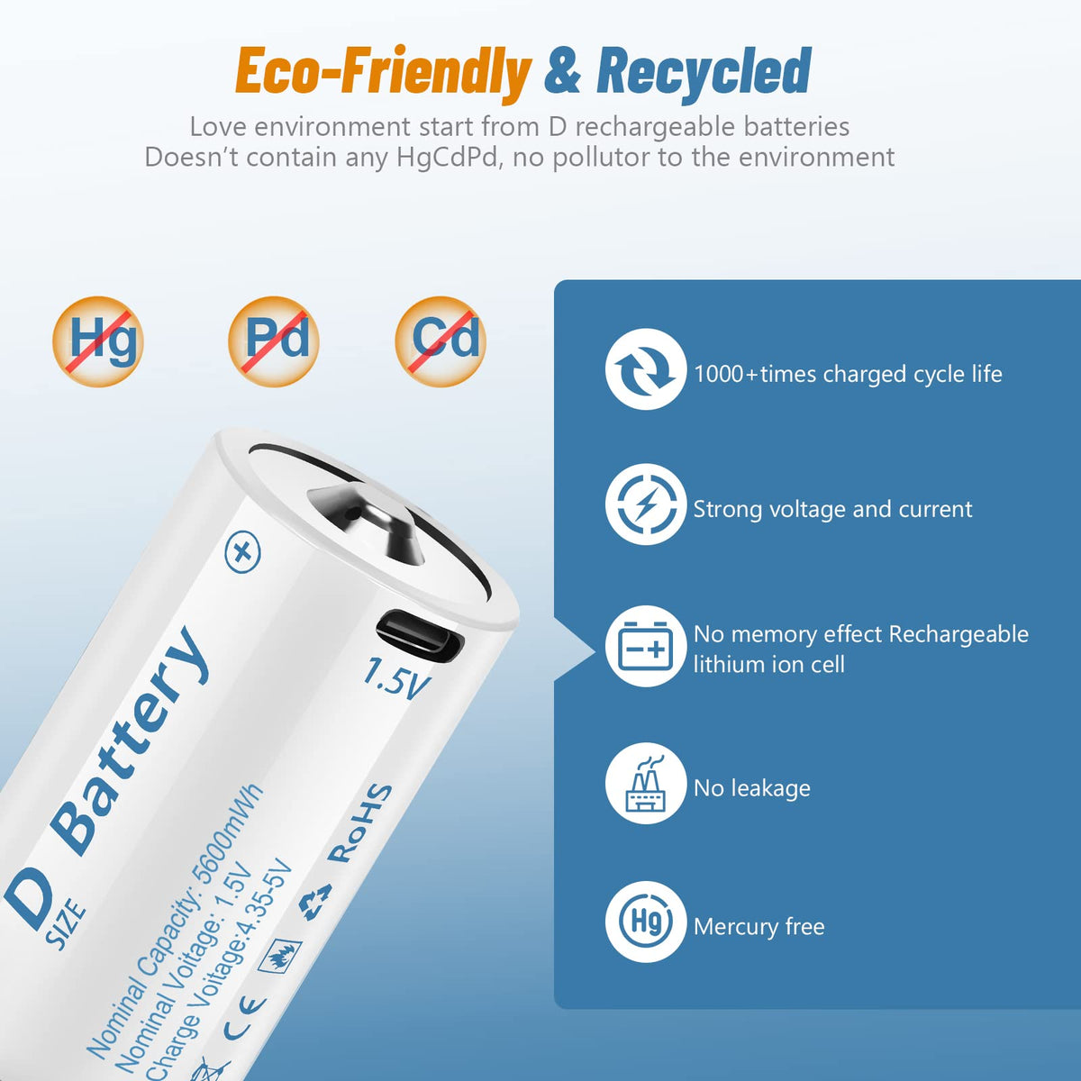 Rechargeable Lithium D Batteries 4 Pack D4326