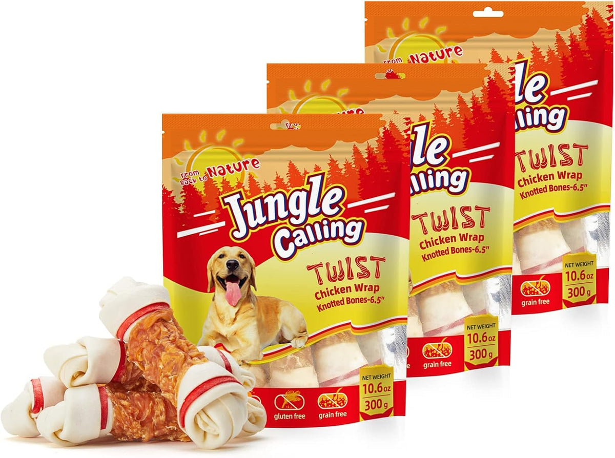 6.5" Chicken Wrapped Rawhide Knotted Bones, 2 lb (3 Packs) X596682