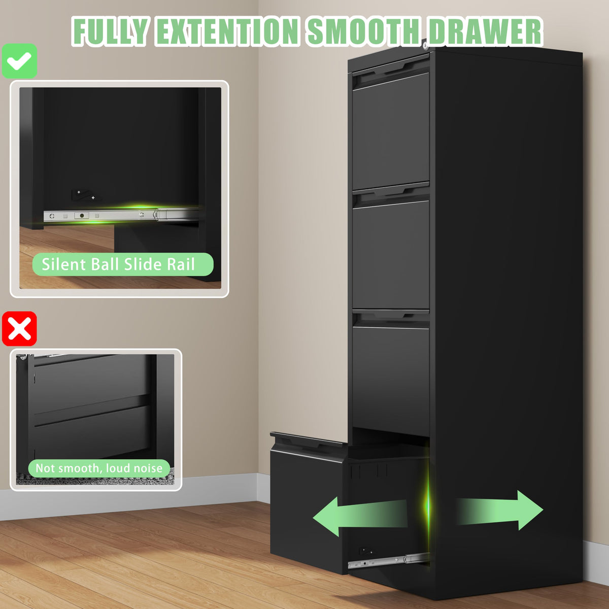 Black 4 Drawer Metal File Cabinet with Lock R7473
