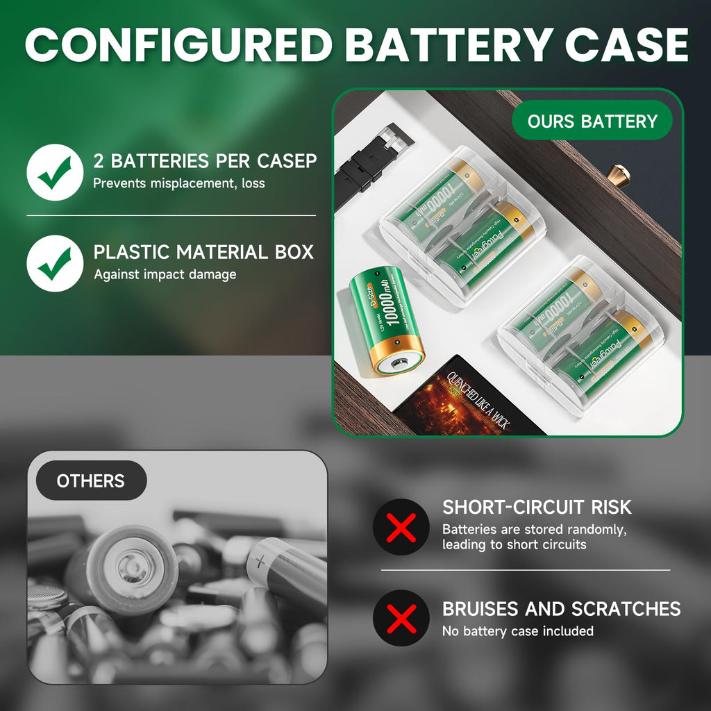 10000mAh Rechargeable D Batteries 6 Counts and Universal Battery Charger T634276