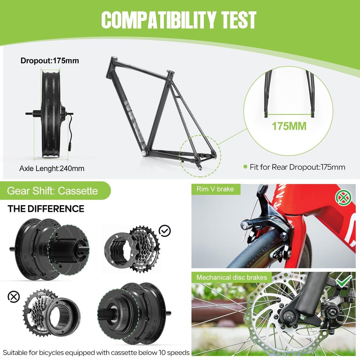 1000W Rear Hub Motor Fat Tire Ebike Conversion Kit E47373