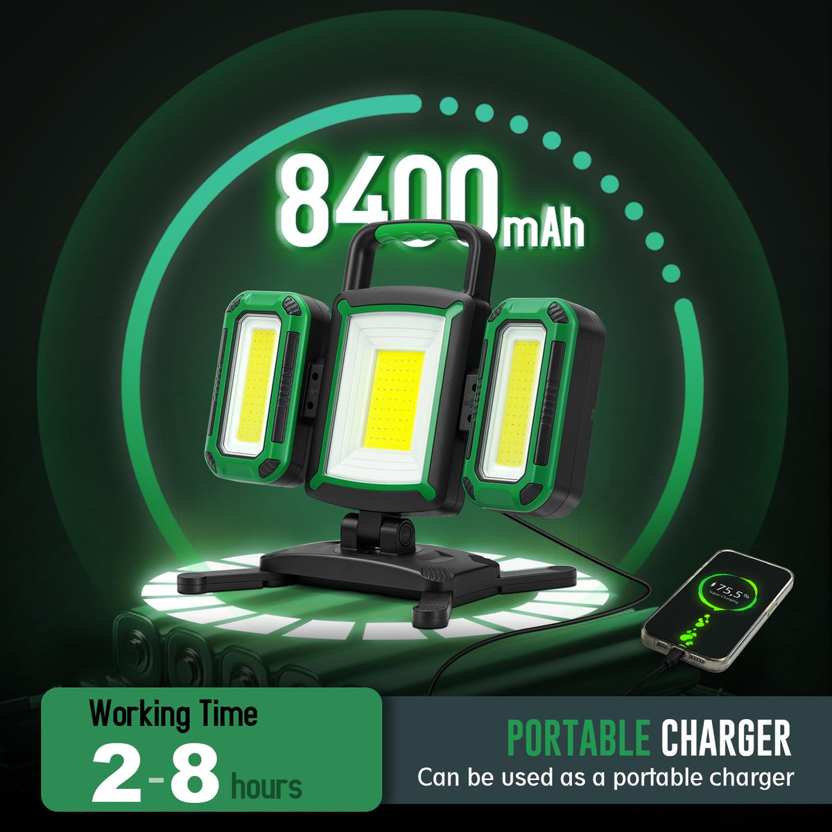 50W 5000LM Rechargeable Magnetic LED Work Light L1395